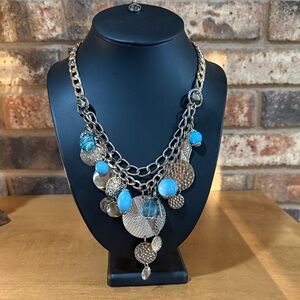 Erica Lyons blue beads and disc statement necklace